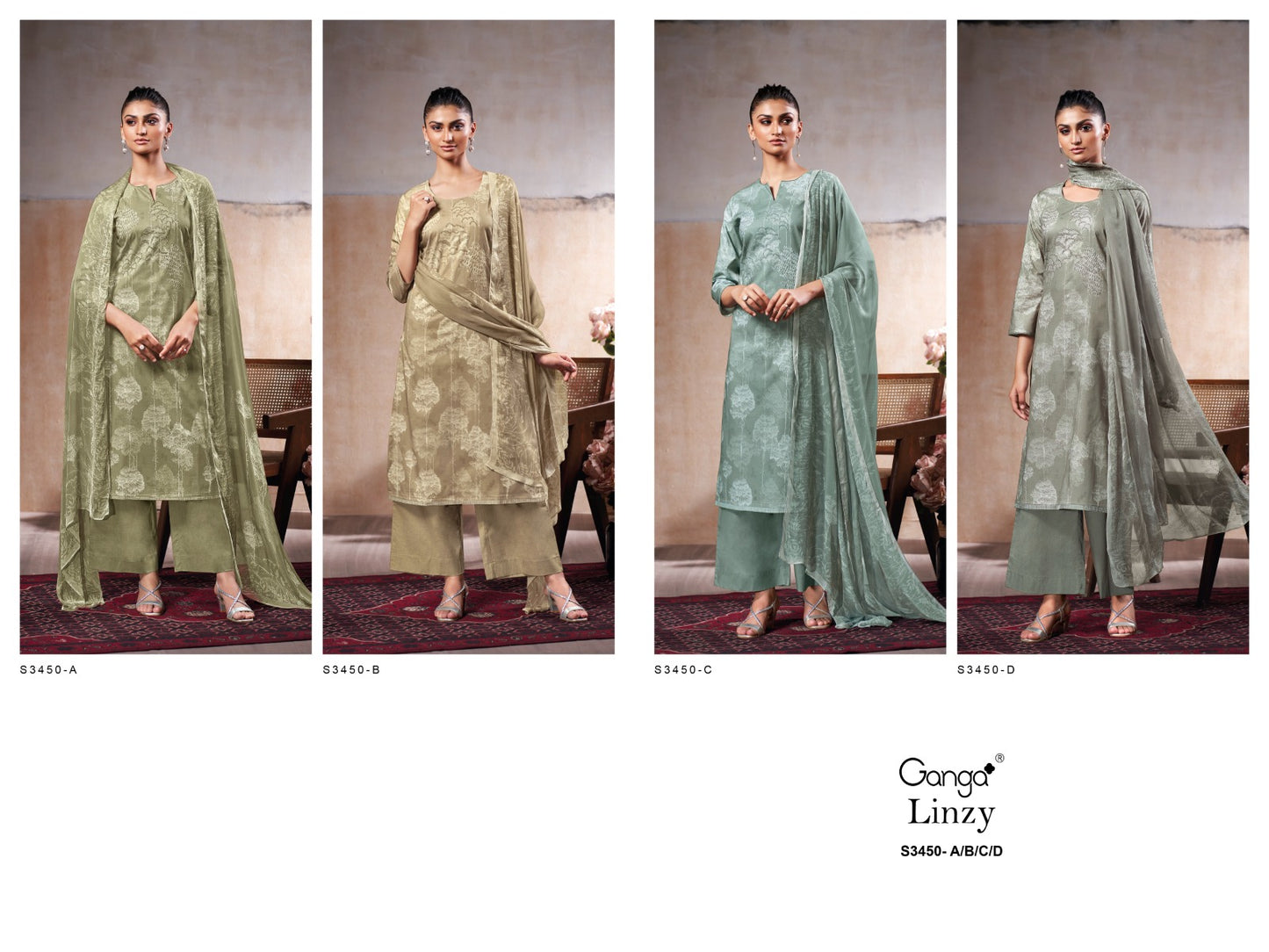 Linzy 3450 Ganga Cotton Plazzo Style Suits Wholesale Price