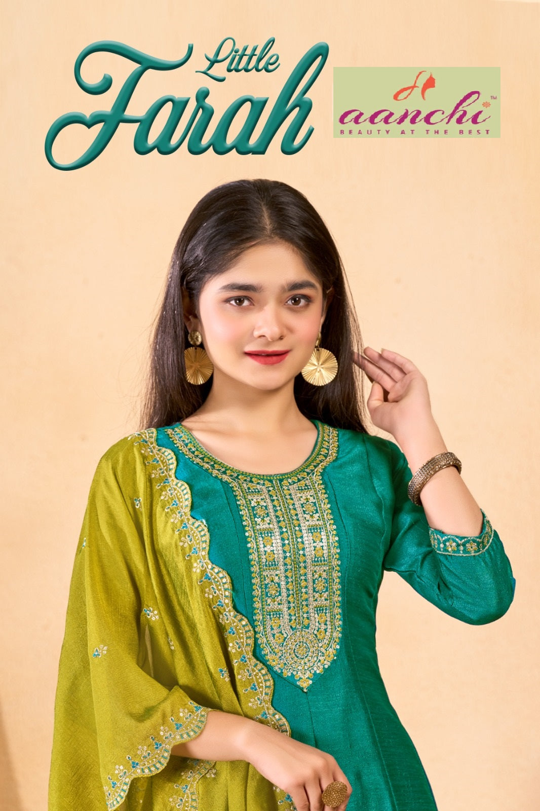 Little Farah Anarkali Aanchi Vichitra Silk Girls Readymade Pant Suits Wholesaler