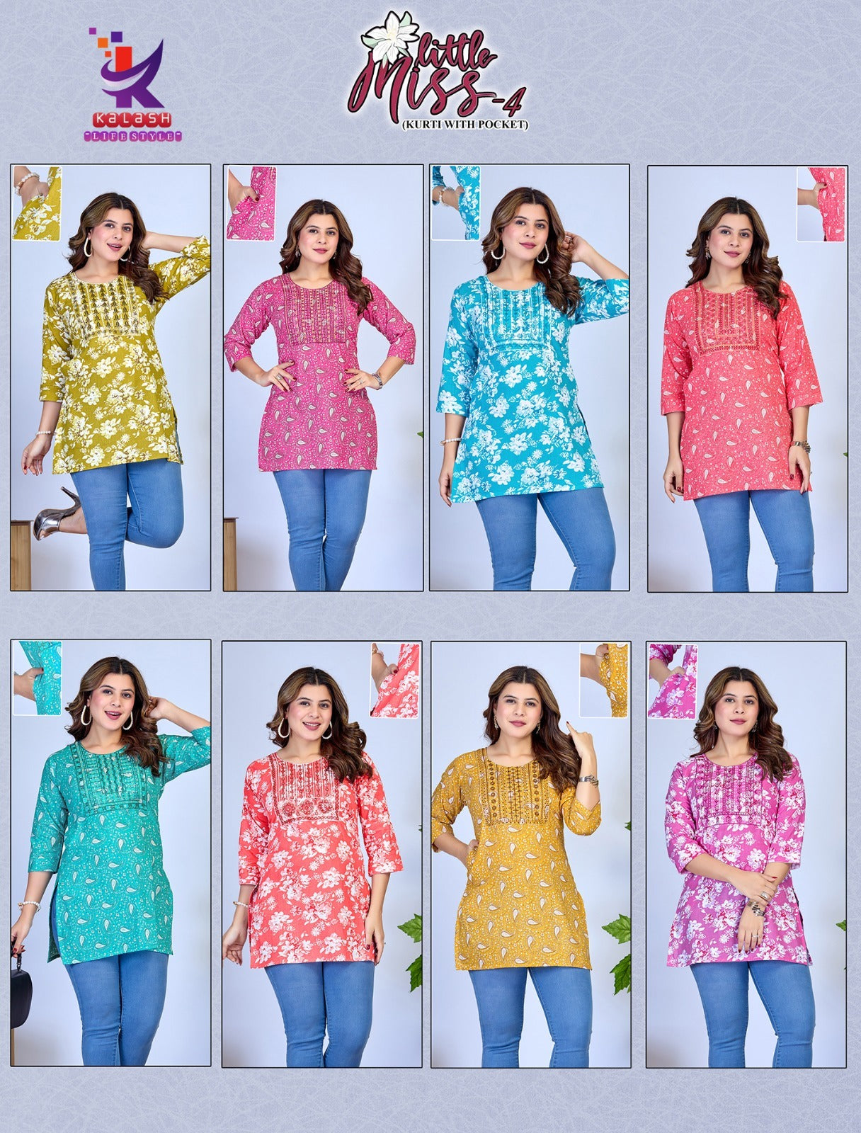 Little Miss 4 Mlm Kalash Lifestyle Rayon 14Kg Short Kurtis Supplier