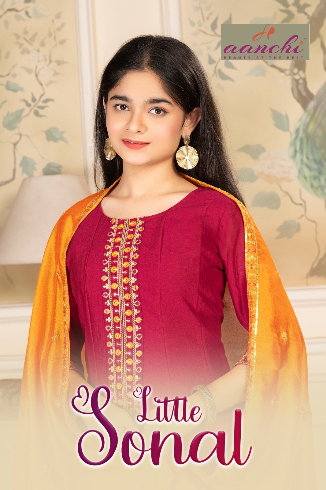 Little Sonal Anarkali Aanchi Vichitra Silk Girls Readymade Pant Suits Manufacturer Gujarat