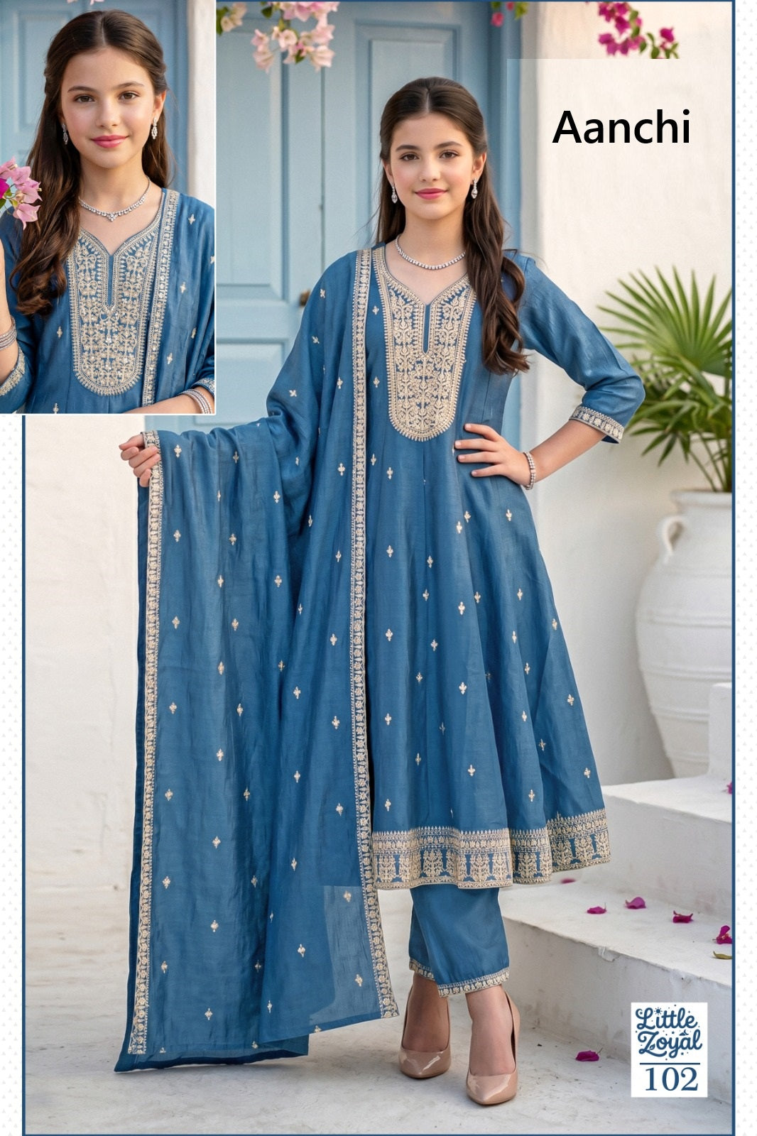 Little Zoyal Aanchi Vichitra Silk Girls Readymade Anarkali Suits Wholesaler Ahmedabad