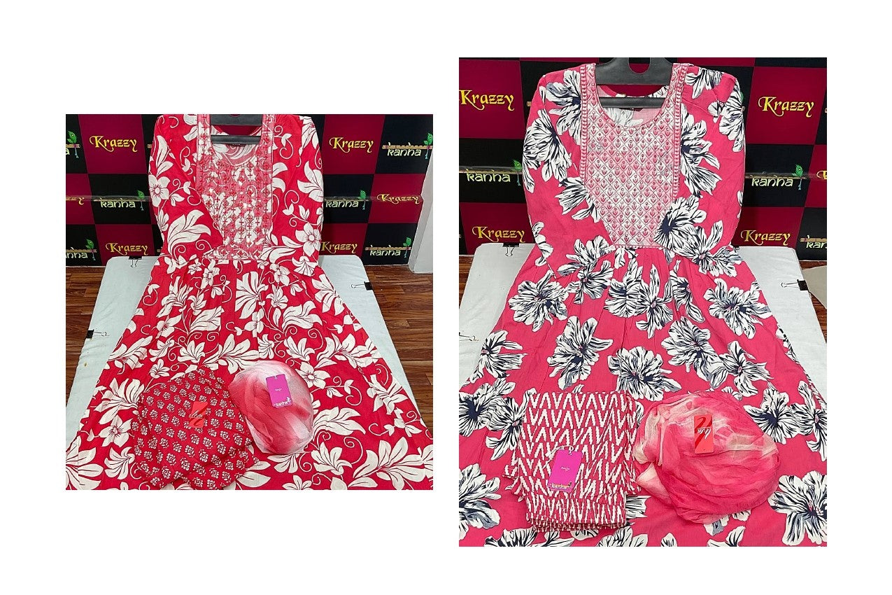 Liva Apple With Pocket And Feeding 2107 Kanha Reyon Readymade Pant Style Suits Wholesaler Gujarat