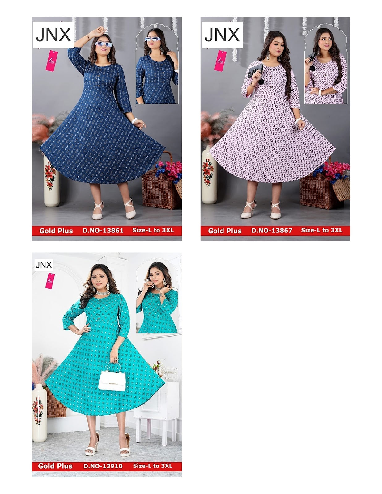 Liva Gold Plus Jnx Rayon Anarkali Kurtis Wholesaler Gujarat