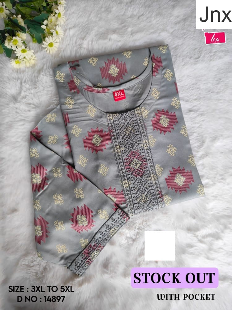 Liva Stock Out 011225 Jnx Rayon Plus Size Kurtis Supplier Ahmedabad