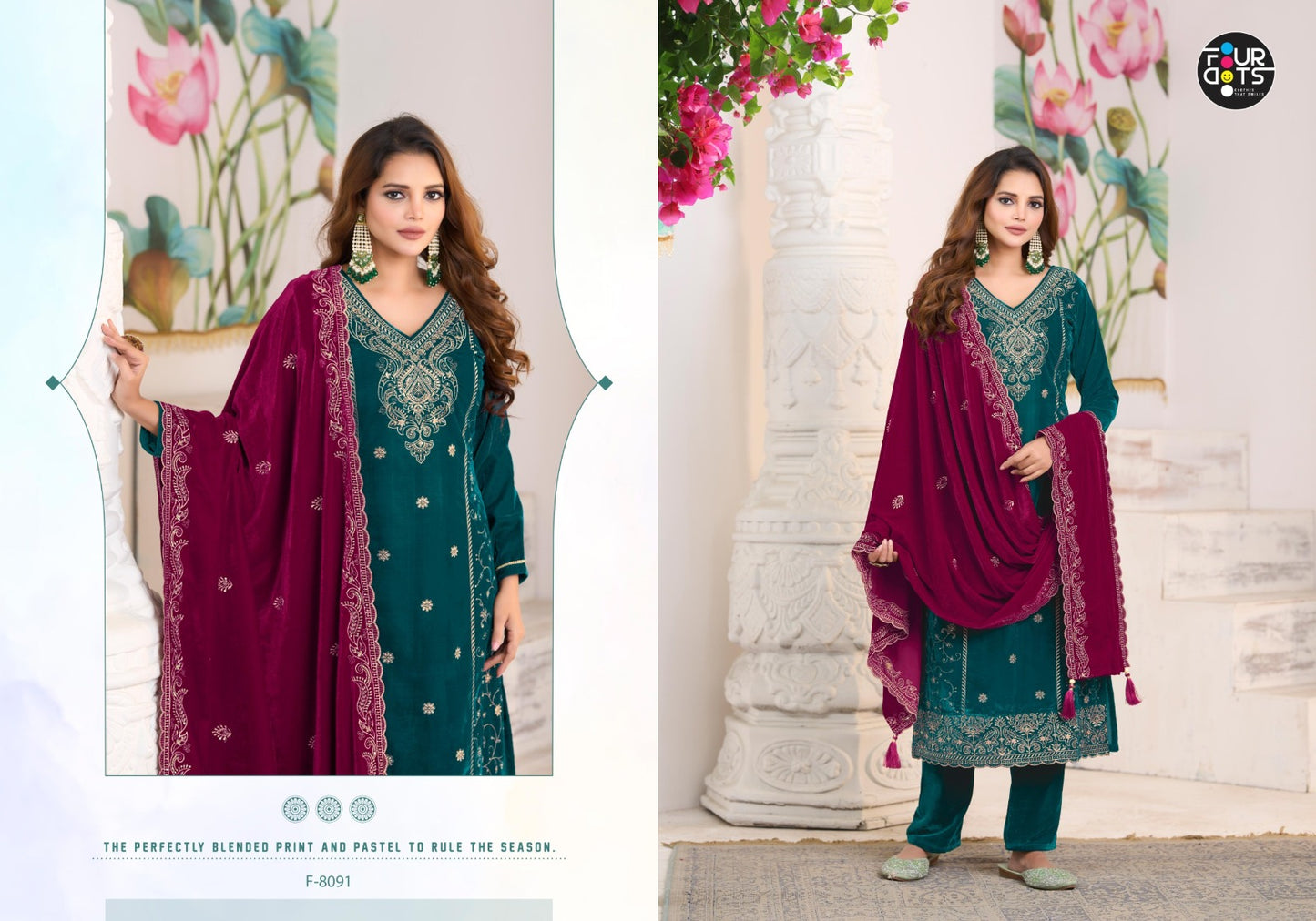 Livia Four Dots Velvet Suits Exporter Gujarat