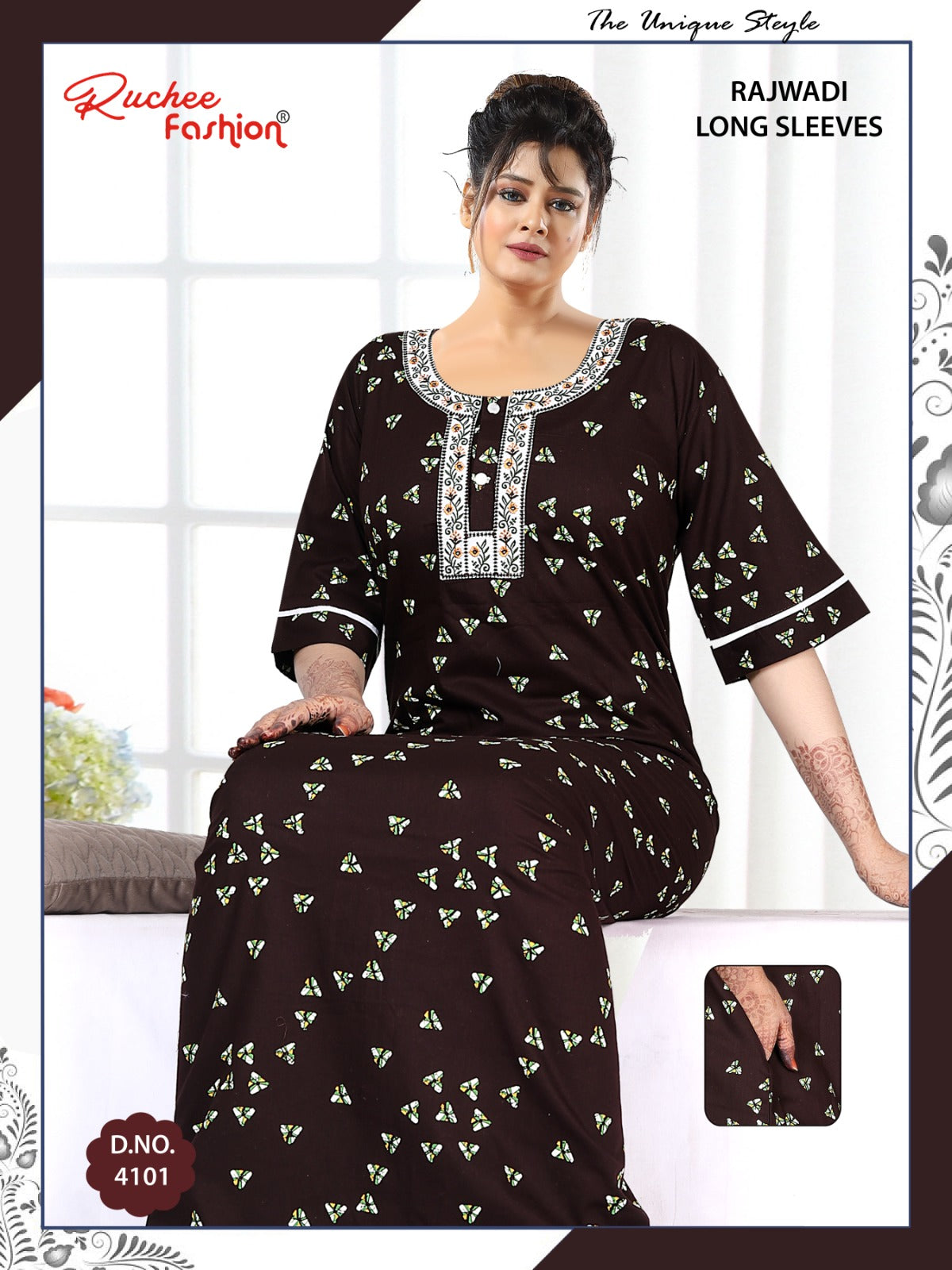 Long Sleeves 2402 Ruchee Fashion Cotton Night Gowns Manufacturer India