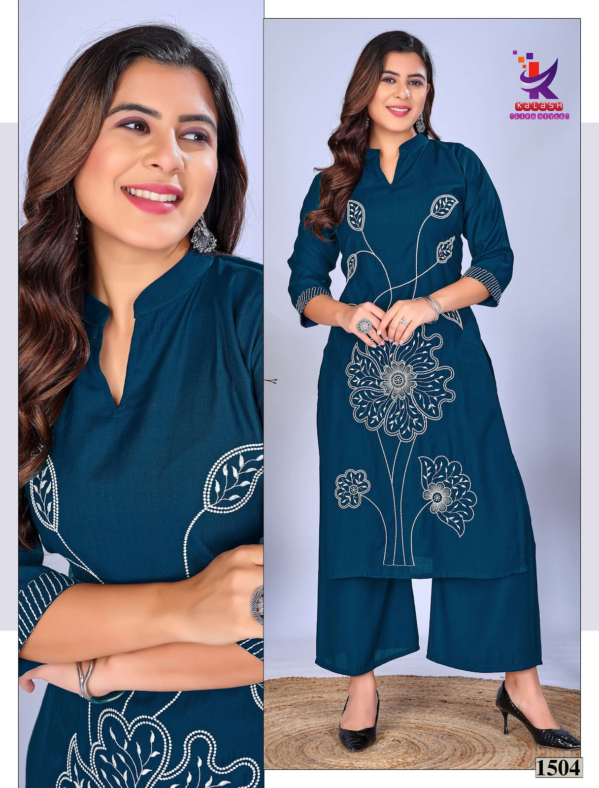 Look Me Mlm Kalash Lifestyle Vertican Kurti Plazzo Set Wholesale Rate