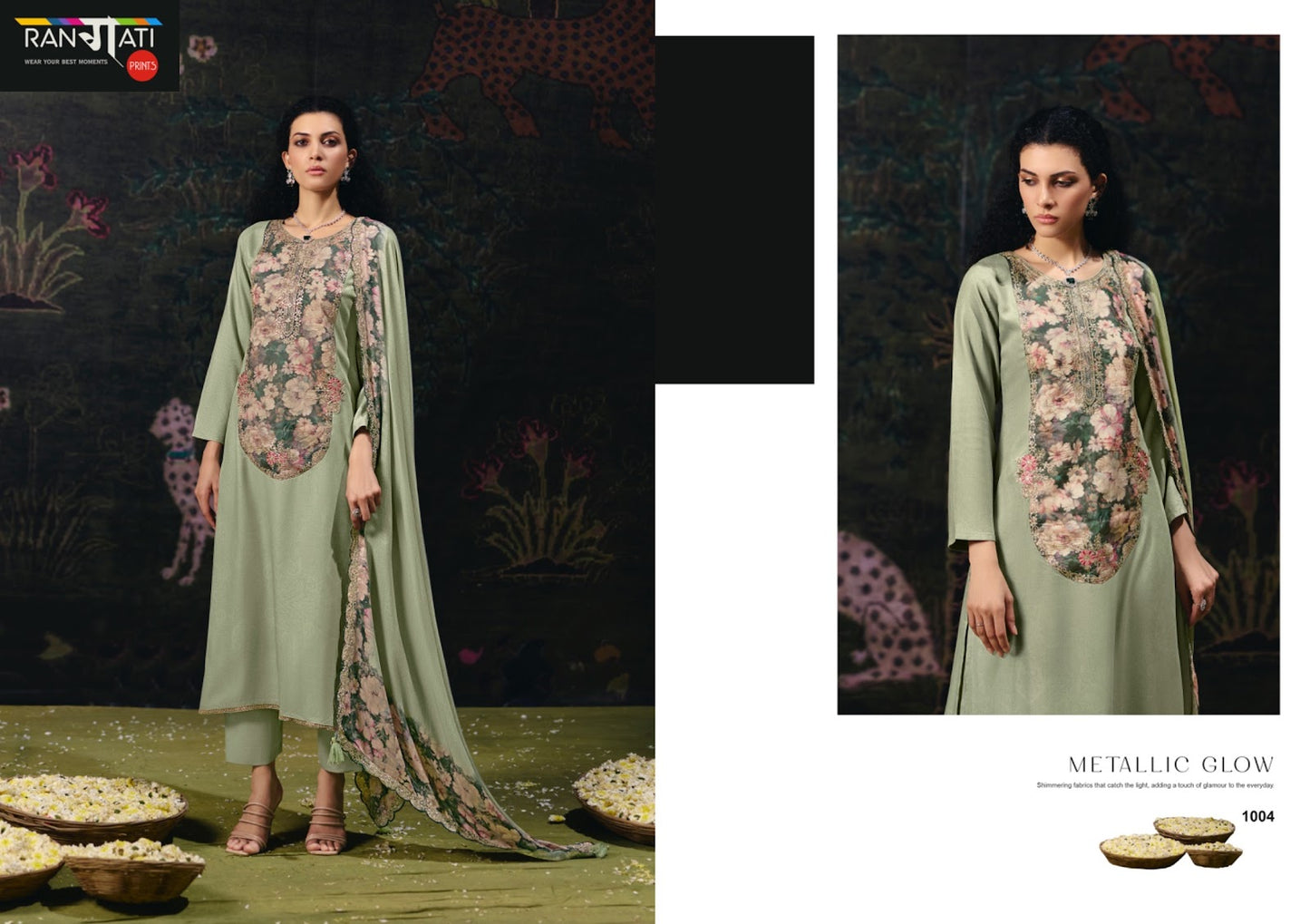 Lotus Rangati Prints Organza Pashmina Suits Wholesale Price