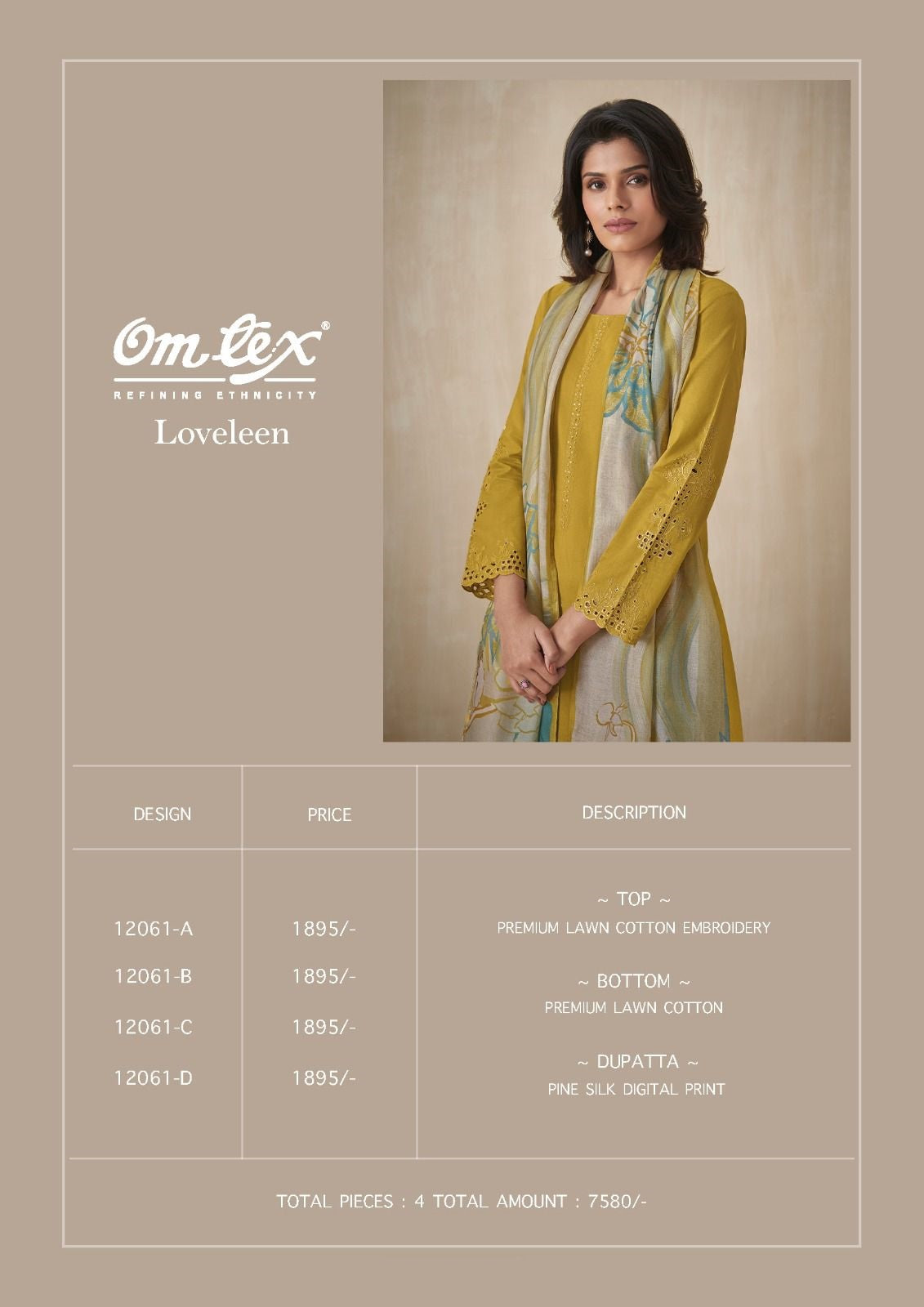 Loveleen Omtex Lawn Cotton Pant Style Suits Exporter