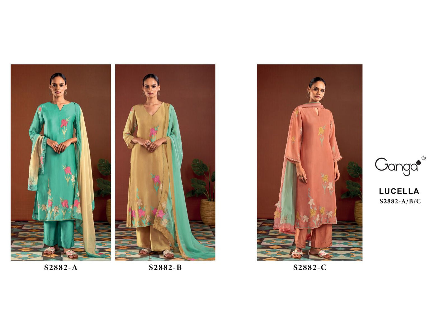 Lucella S2882 Ganga Bemberg Silk Plazzo Style Suits Supplier Ahmedabad