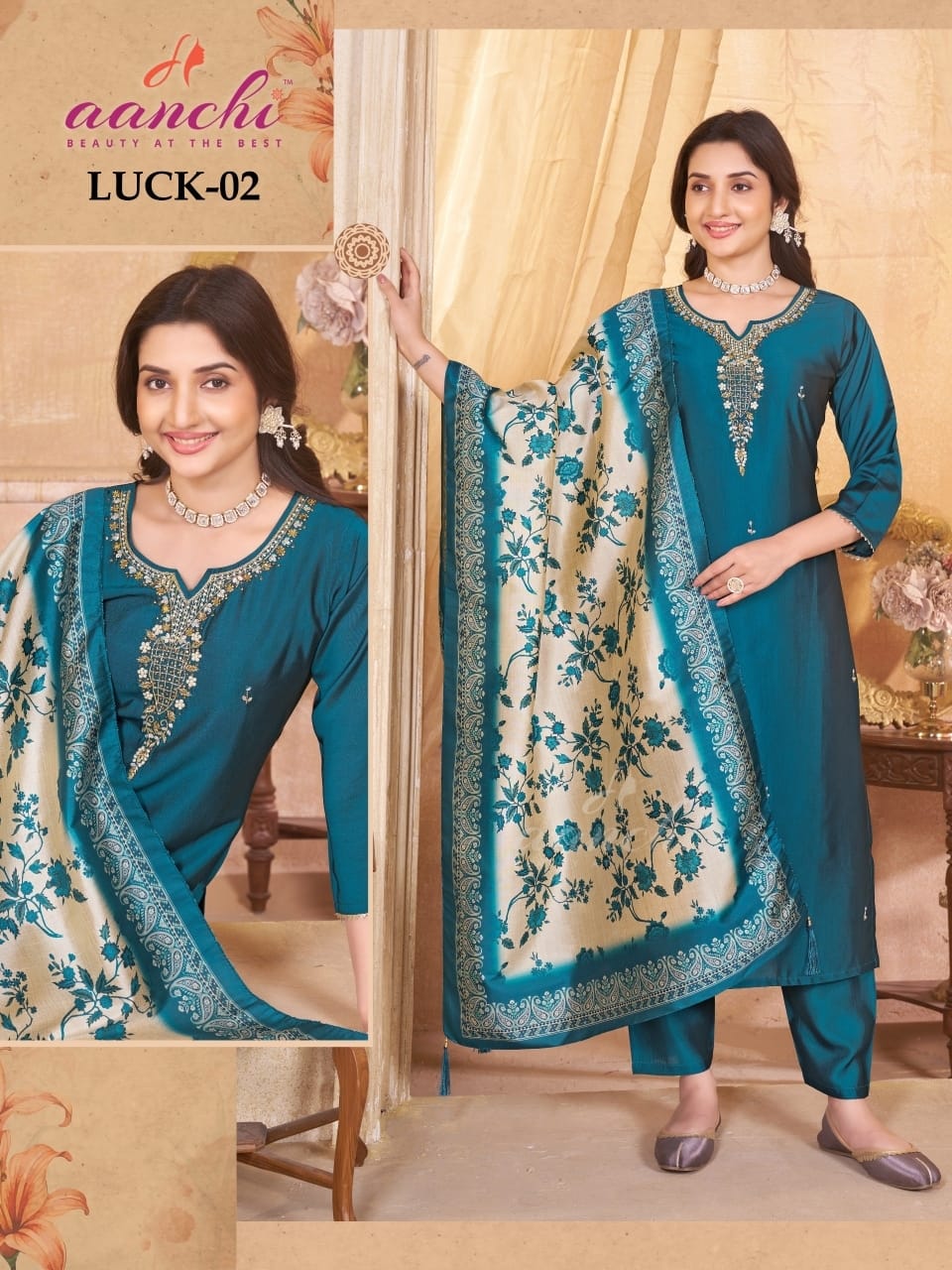 Luck Aanchi Silk Readymade Pant Style Suits Exporter Gujarat