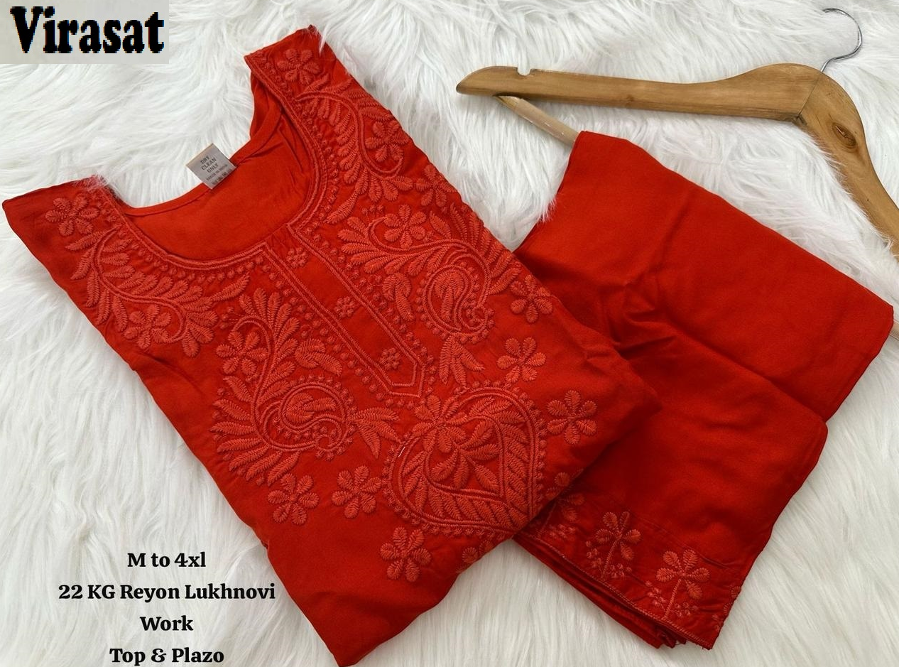 Lucknowi Virasat Rayon 22Kg Kurti Plazzo Set Wholesaler Ahmedabad