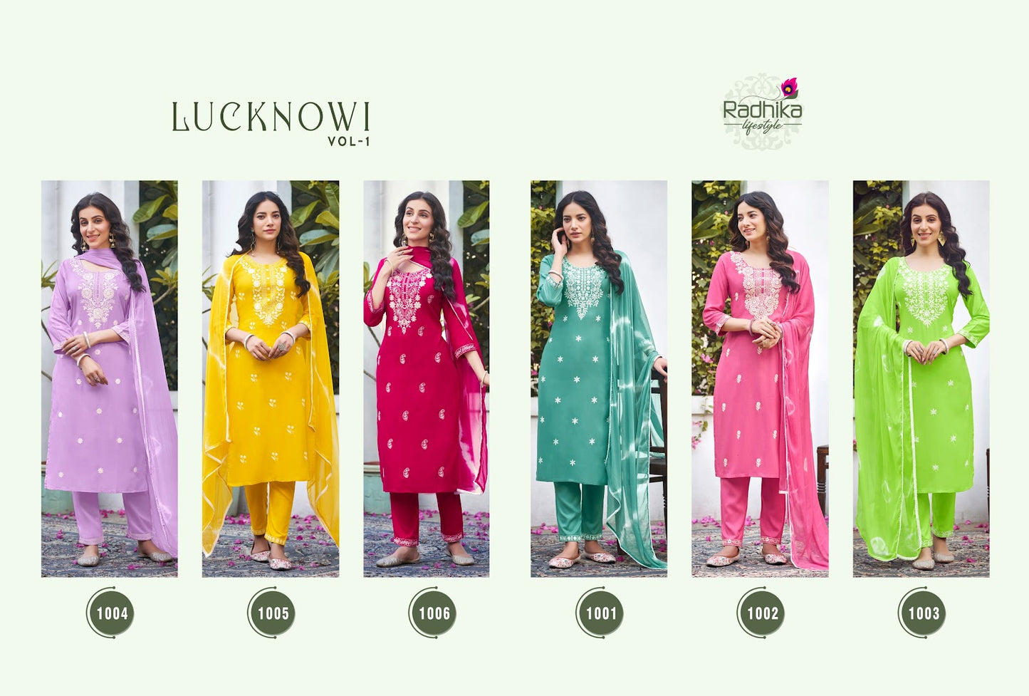 Lucknowi Vol 1 Radhika Lifestyle Reyon Readymade Pant Style Suits Wholesaler