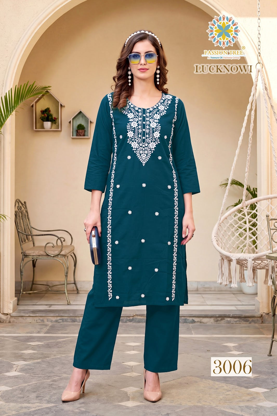 Lucknowi Vol 3 Passion Tree Cotton Dhabu Kurti Plazzo Set Wholesale