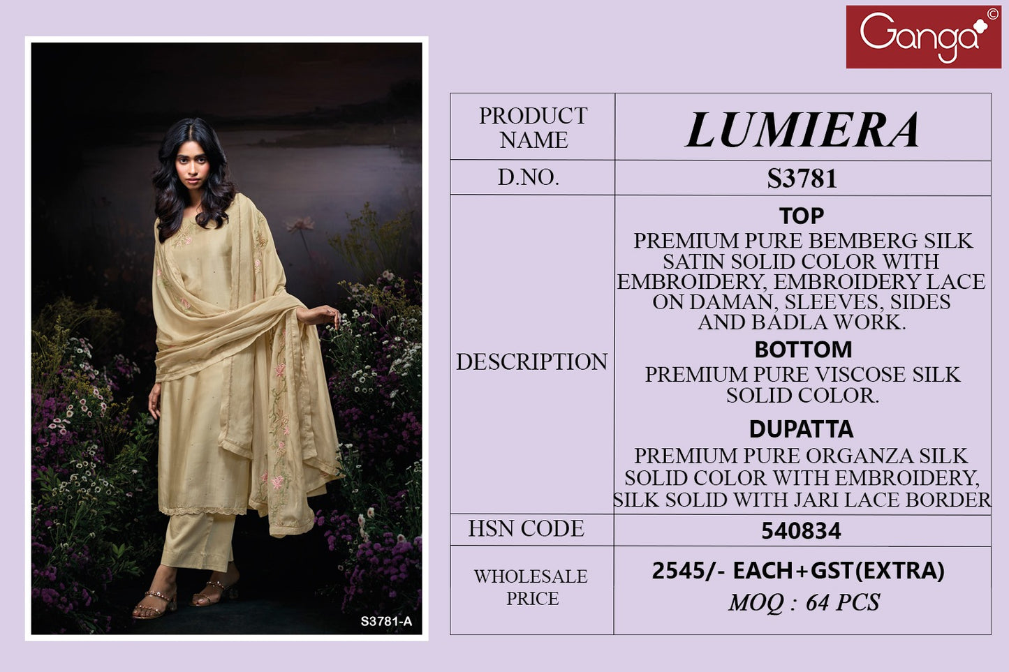 Lumiera 3781 Ganga Premium Bemberg Plazzo Style Suits Supplier Ahmedabad
