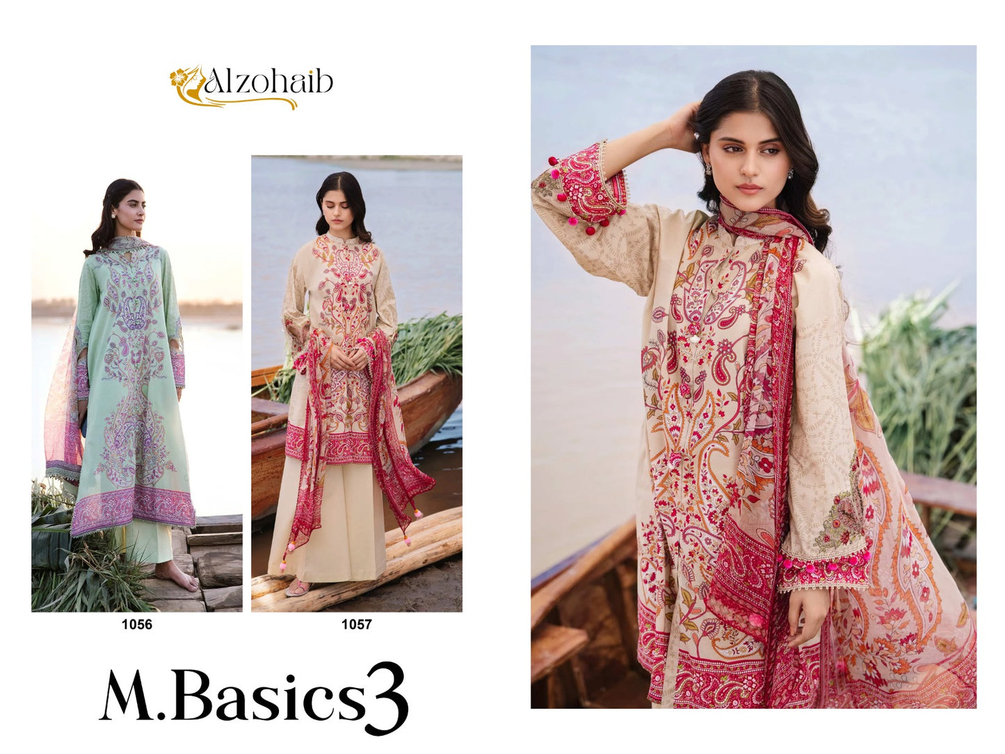 M Basics 3 1056-1057 Al Zohaib Cotton Pakistani Patch Work Suits Supplier India
