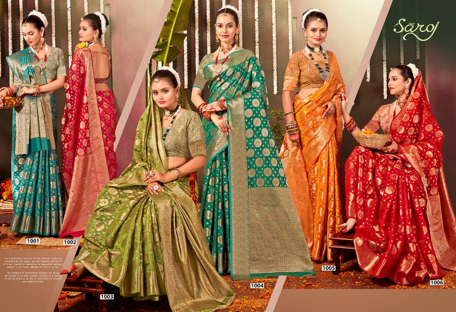 Maa Vaibhav Organza Vol 14 Saroj Sarees Exporter Ahmedabad