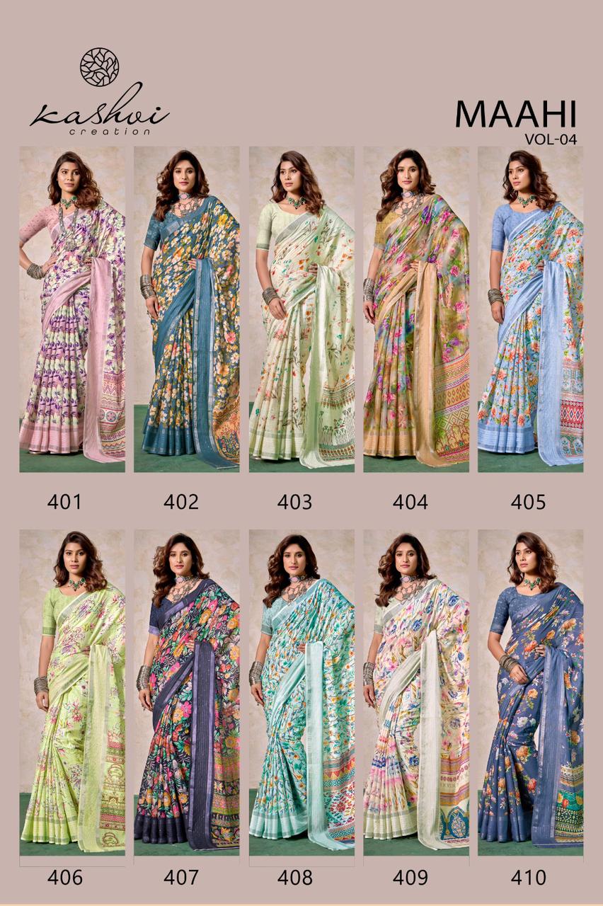 Maahi Vol 4 Kashvi Creation Linen Sarees Wholesaler