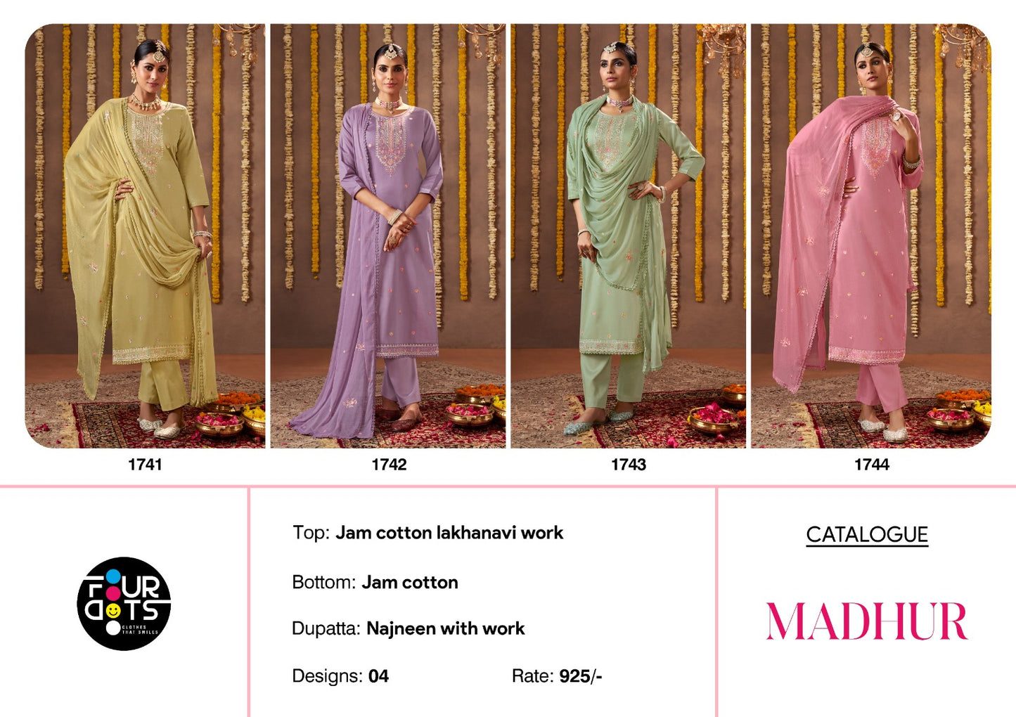 Madhur Four Dots Jam Cotton Pant Style Suits Wholesale Rate
