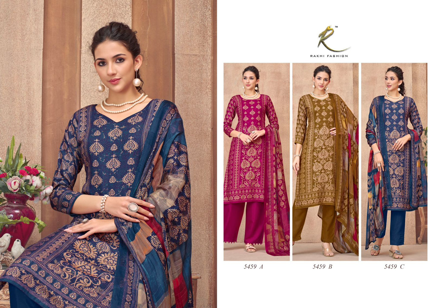Madhuram Rakhi Fashion Pure Bemberg Pashmina Suits Exporter