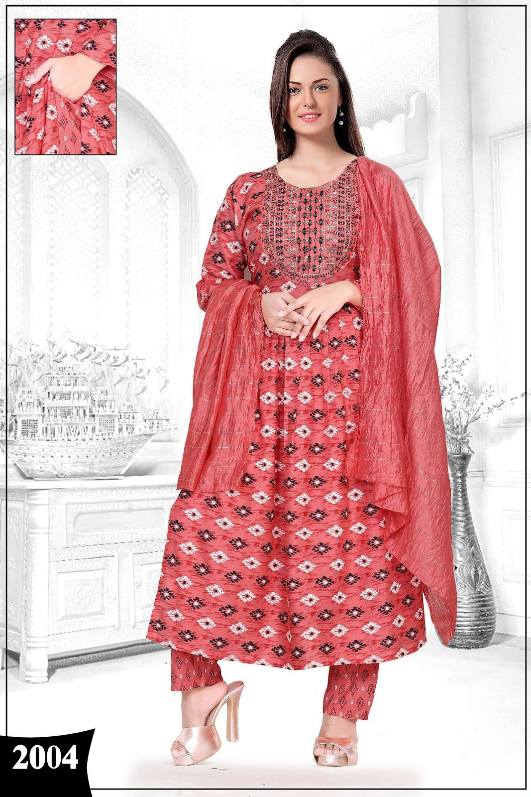 Madhuri 5 Nayra Cut Prinal Reyon Readymade Pant Style Suits Wholesaler Ahmedabad