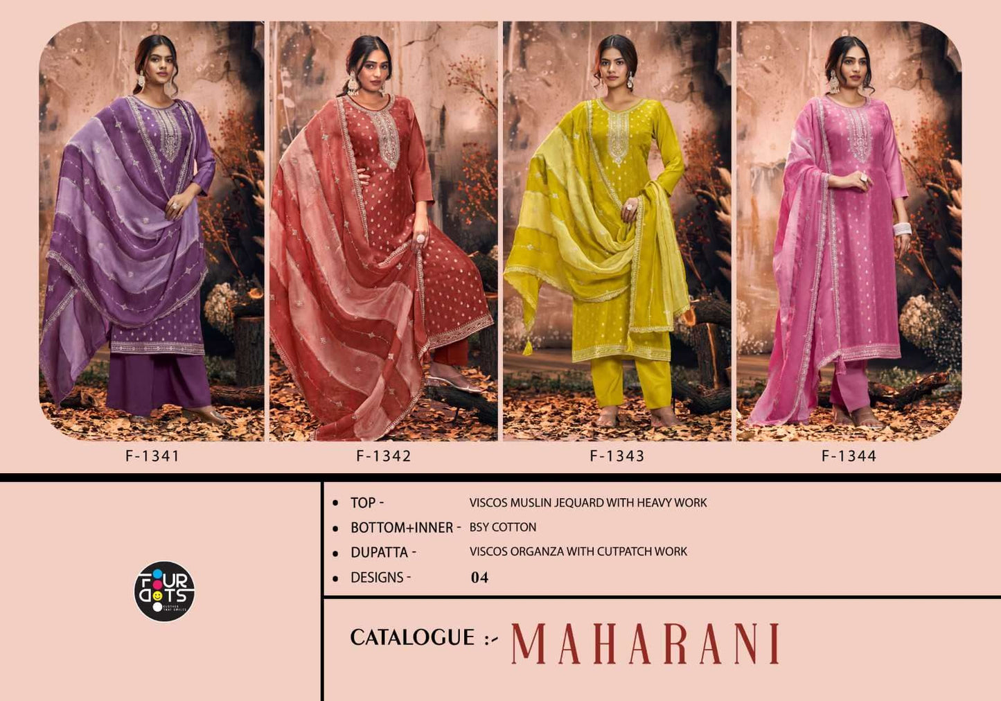 Maharani Four Dots Viscose Muslin Pant Style Suits Supplier