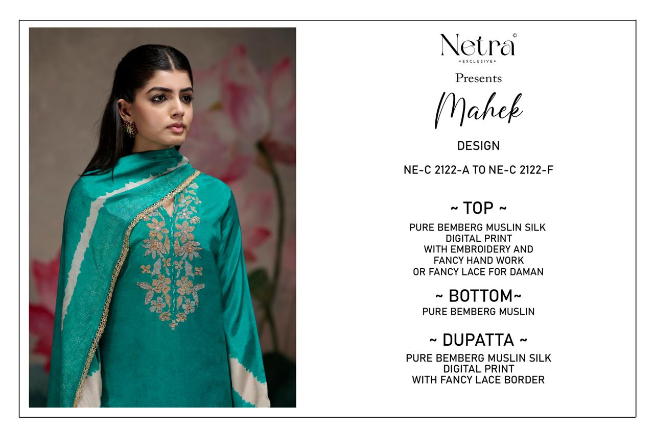 Mahek Netra Bemberg Muslin Pant Style Suits Wholesale Rate