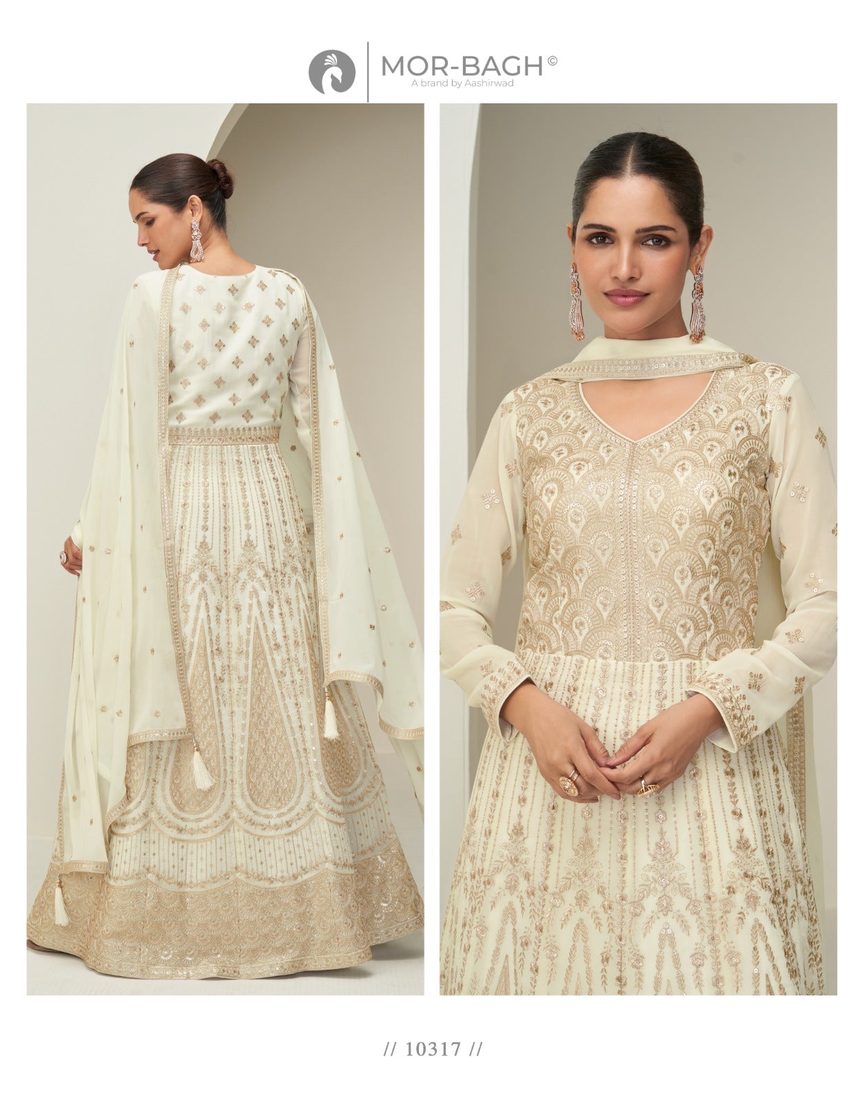 Mahi Aashirwad Creation Mor Bagh Georgette Gown Dupatta Set Wholesaler