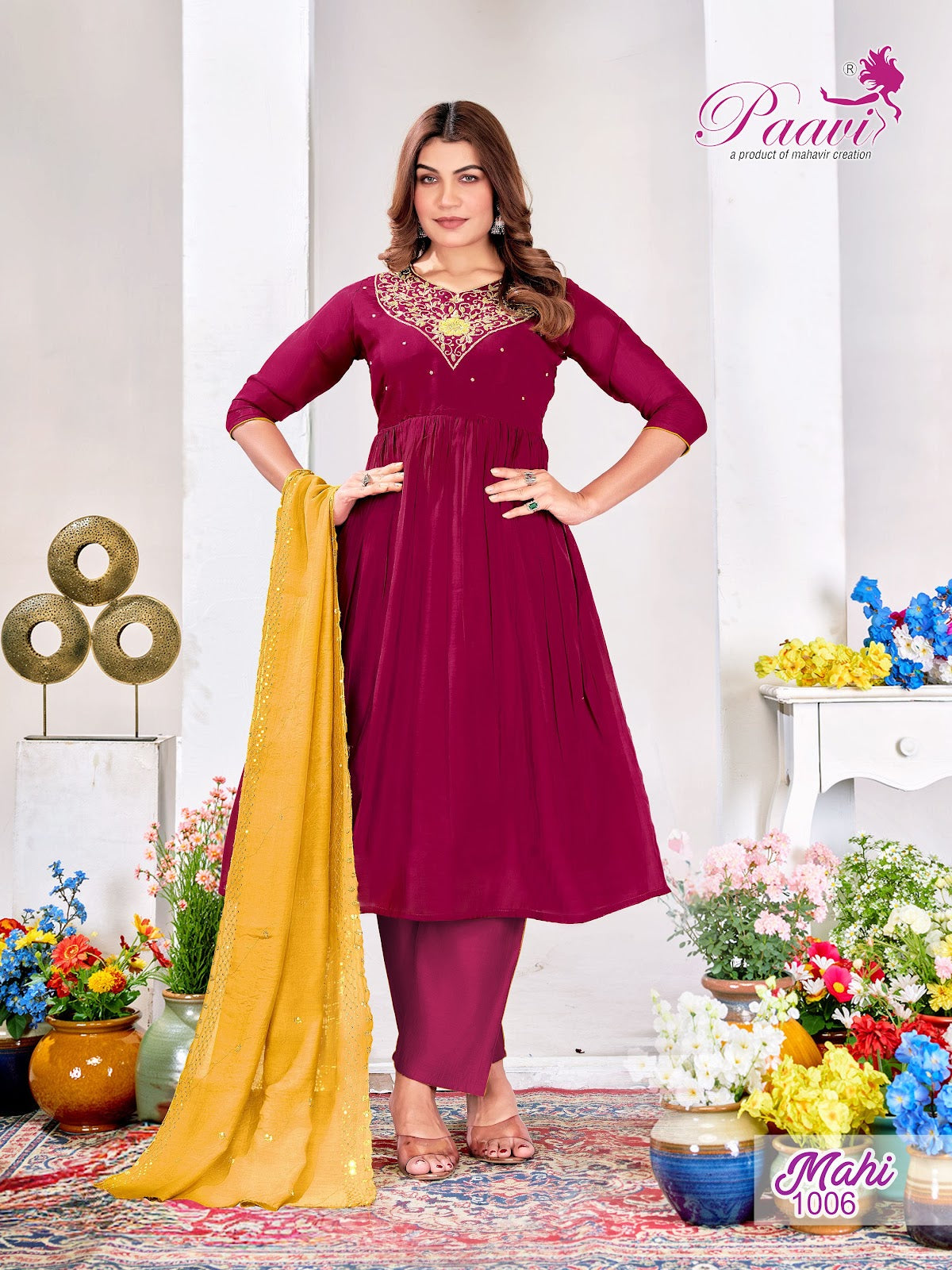 Mahi Paavi Mal Chanderi Readymade Anarkali Suits Manufacturer Gujarat
