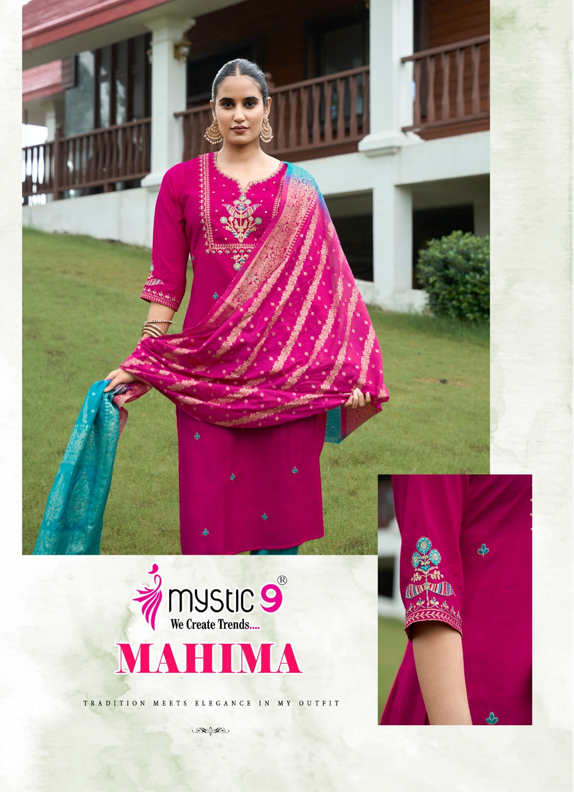Mahima Vol 1 Mystic 9 Roman Silk Readymade Pant Style Suits Manufacturer India