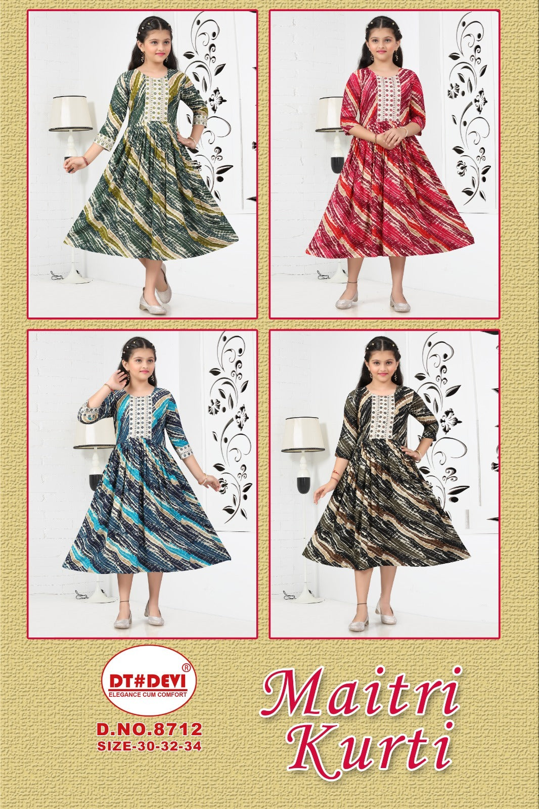 Maitri 8712 Dt Devi Rayon Girls Anarkali Kurti Wholesaler