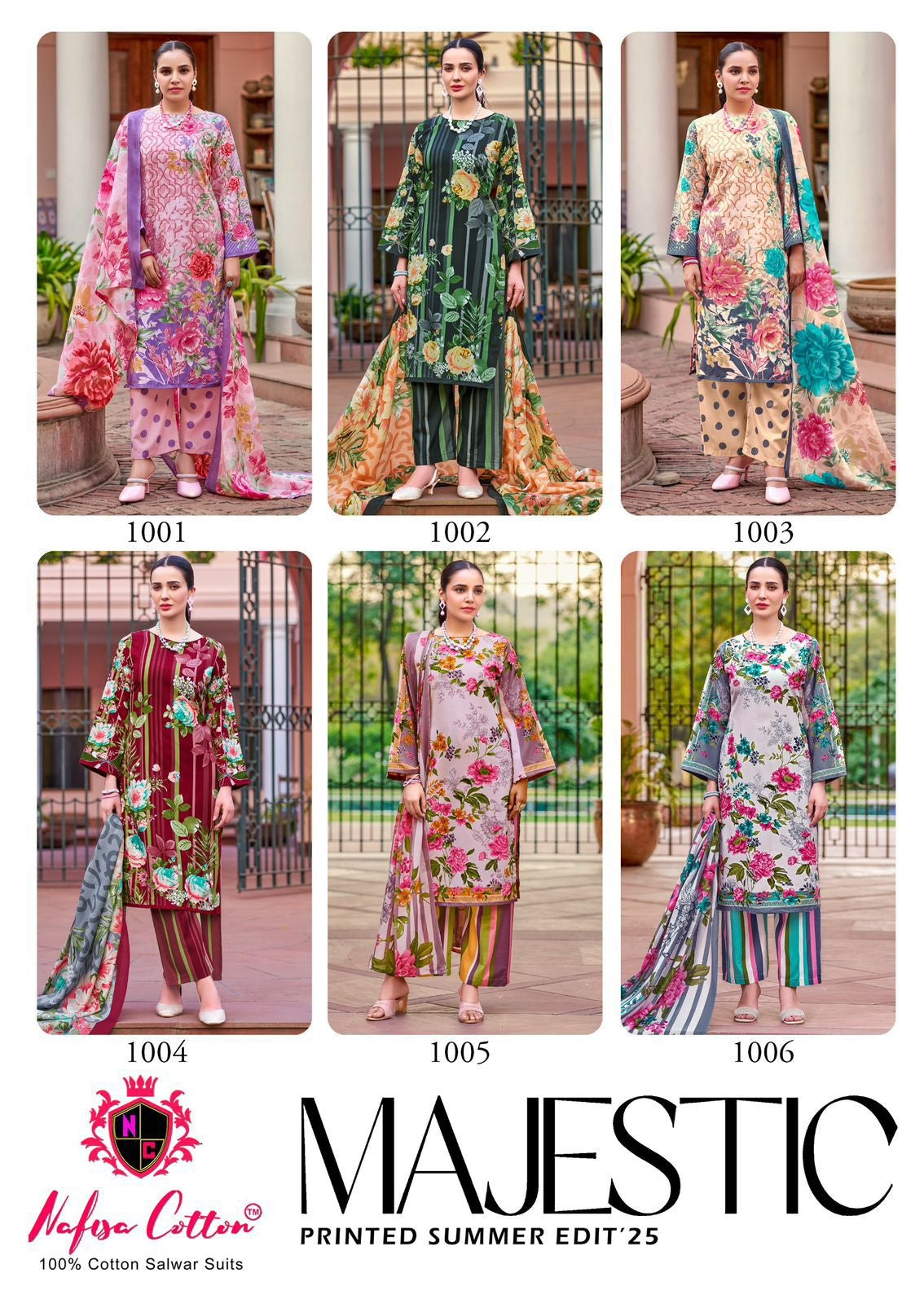 Majestic Printed Summer Edit 25 Nafisa Cotton Karachi Salwar Suits Wholesaler Gujarat