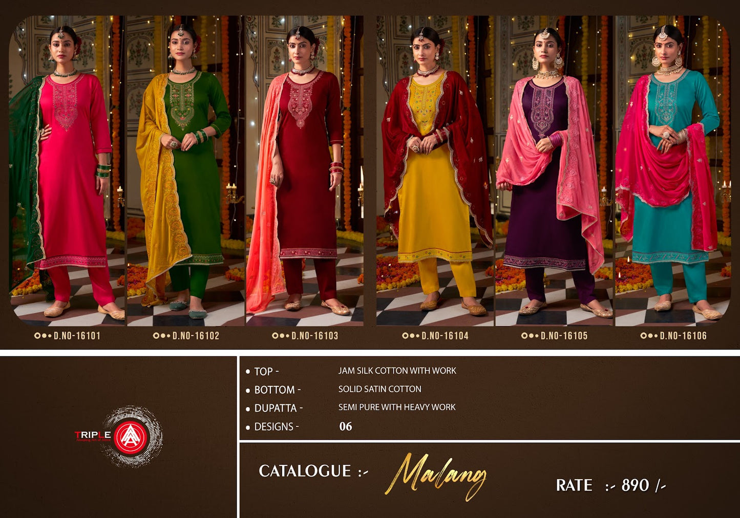Malang Triple Aaa Jam Silk Pant Style Suits Wholesale Rate