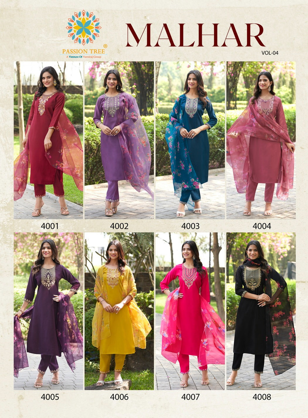 Malhar Vol 4 Passion Tree Roman Silk Readymade Pant Style Suits Wholesale Rate
