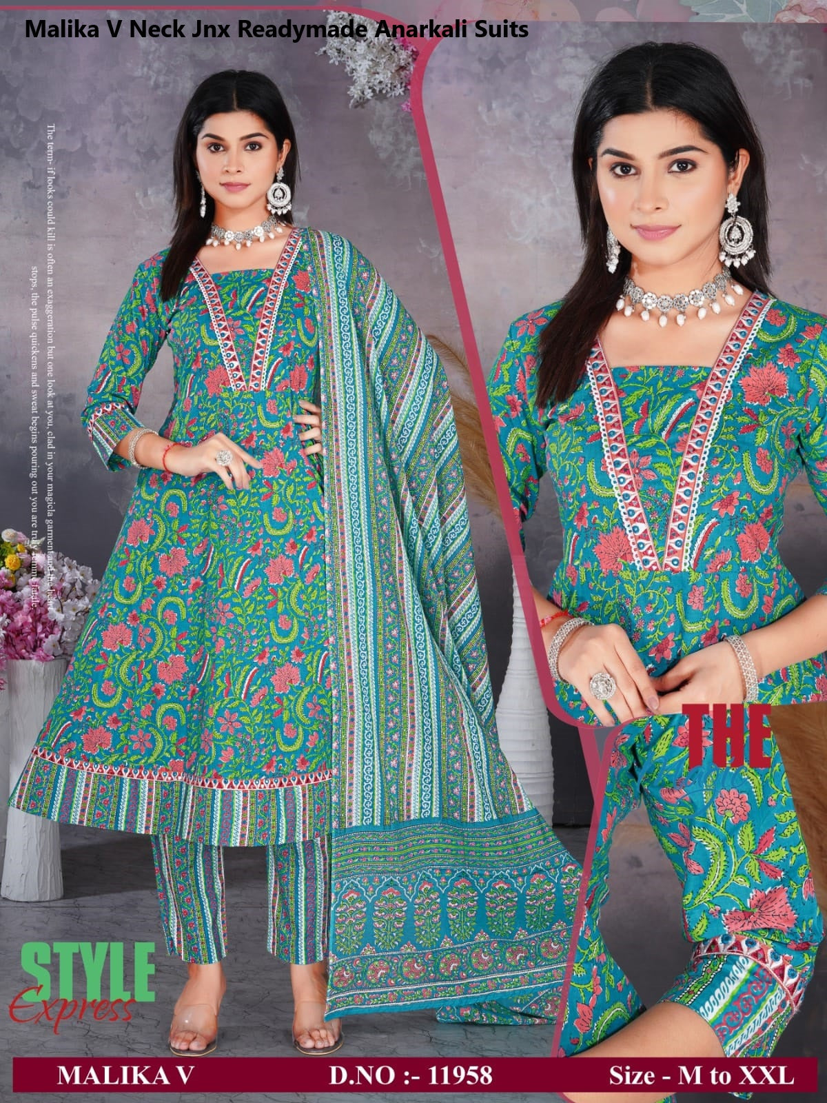 Malika V Neck Jnx Cambric Readymade Anarkali Suits Wholesale Price