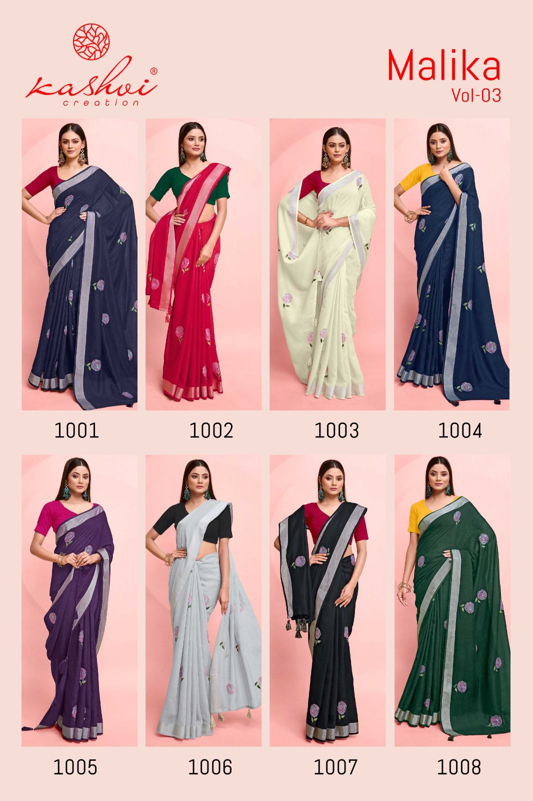 Malika Vol 3 Kashvi Creation Pure Linen Sarees Wholesale Price