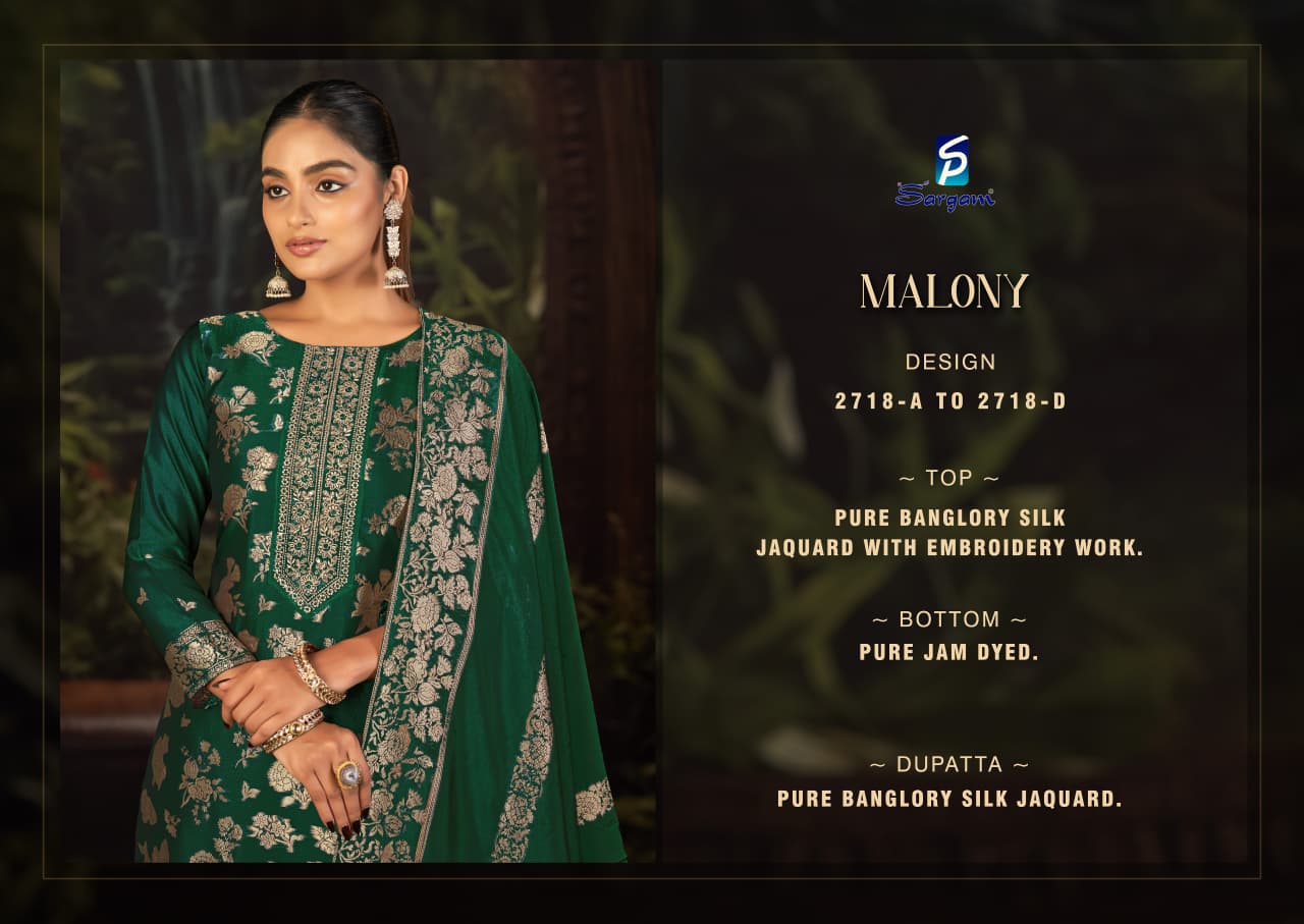 Malony Sargam Prints Silk Jacquard Pant Style Suits Manufacturer Gujarat