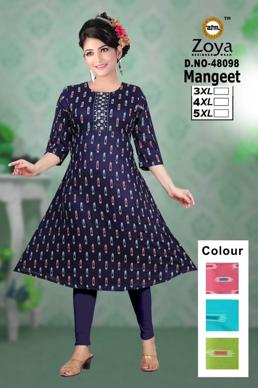 Mangeet 1403 Zoya Rayon Plus Size Kurtis Wholesaler