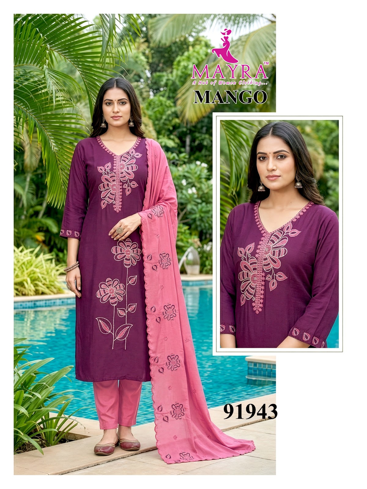 Mango Mayra Roman Silk Readymade Pant Style Suits Manufacturer India