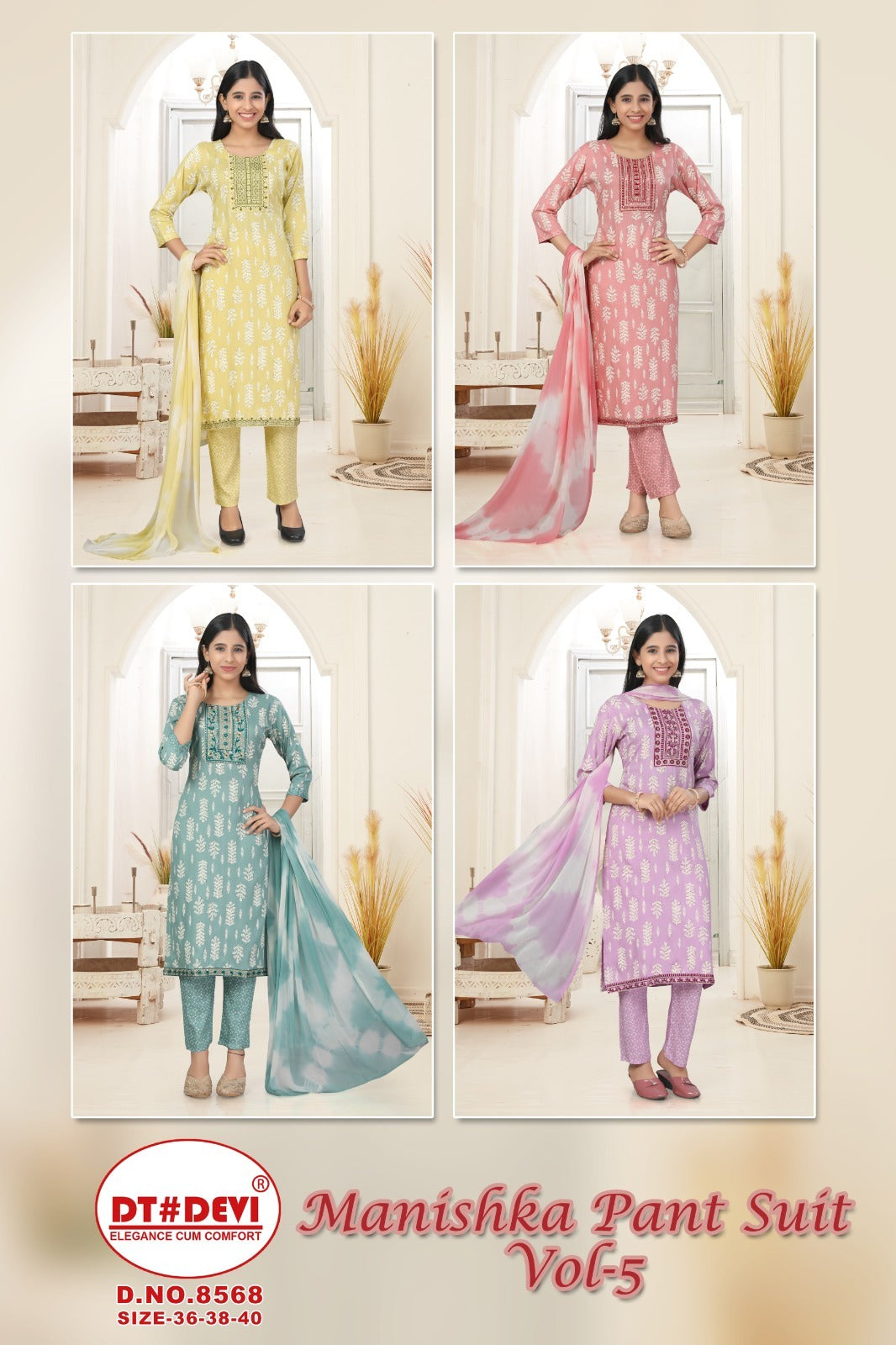 Manishka Vol 5 8568 Dt Devi Cotton Readymade Pant Style Suits Manufacturer India