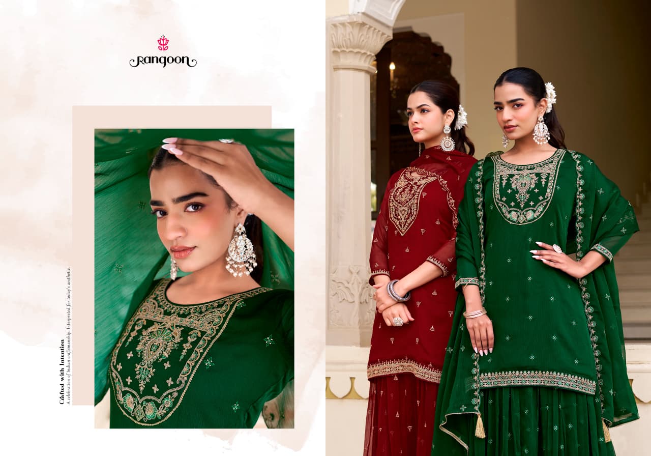 Manjari Vol 2 Rangoon Chiffon Readymade Plazzo Style Suits Exporter Gujarat