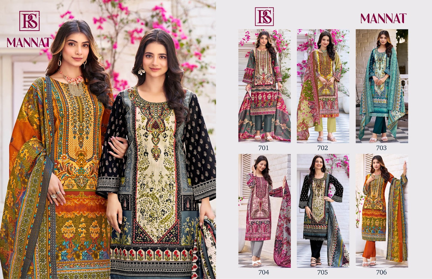 Mannat Rangi Sangi Cotton Blend Karachi Readymade Suits Wholesaler Ahmedabad