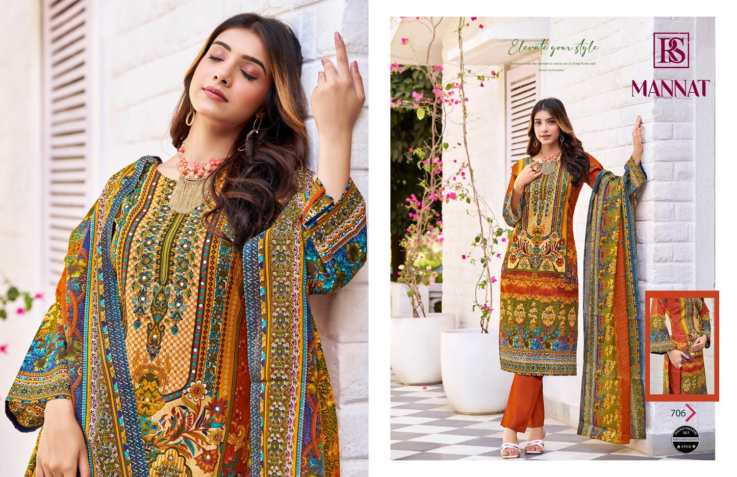 Mannat Rangi Sangi Cotton Blend Karachi Readymade Suits Wholesaler Ahmedabad