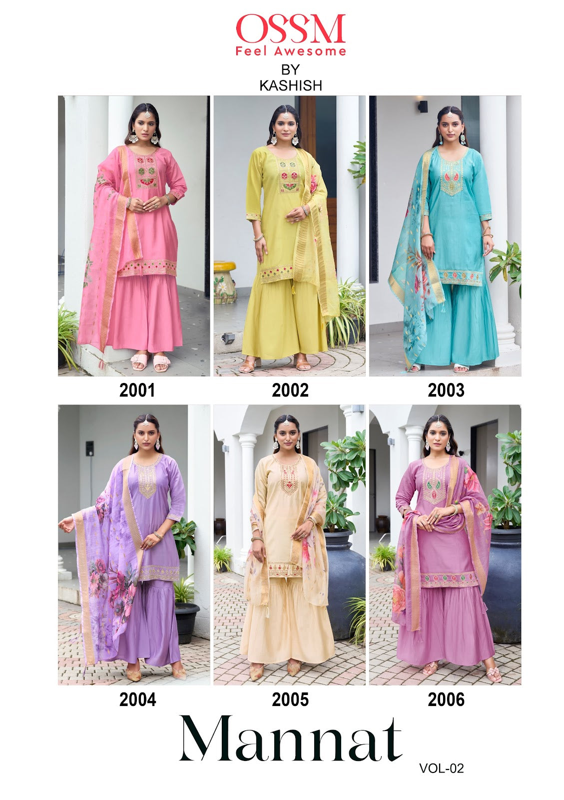 Mannat Vol 2 Ossm Roman Silk Readymade Sharara Suits Exporter Ahmedabad