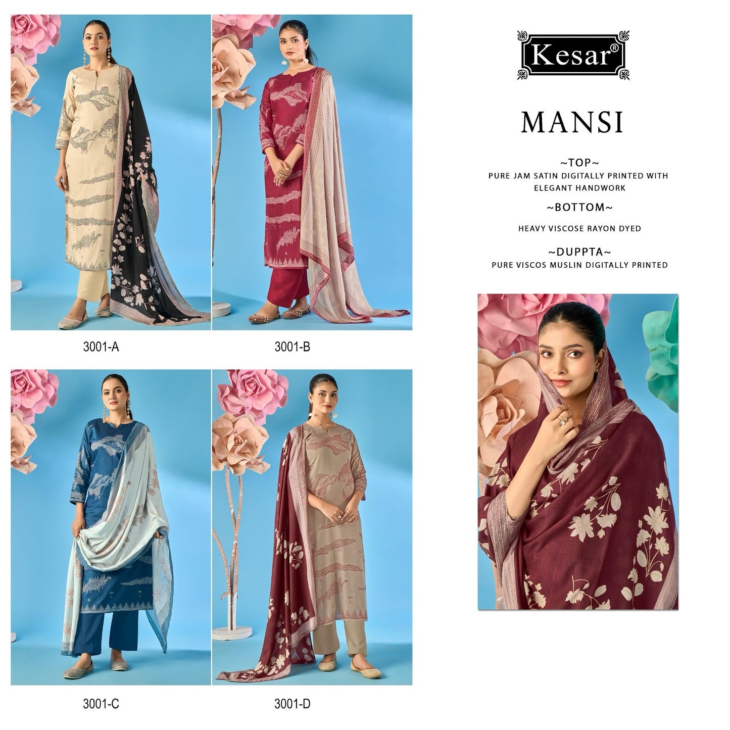 Mansi 3001 Kesar Jam Satin Pant Style Suits Wholesale Price