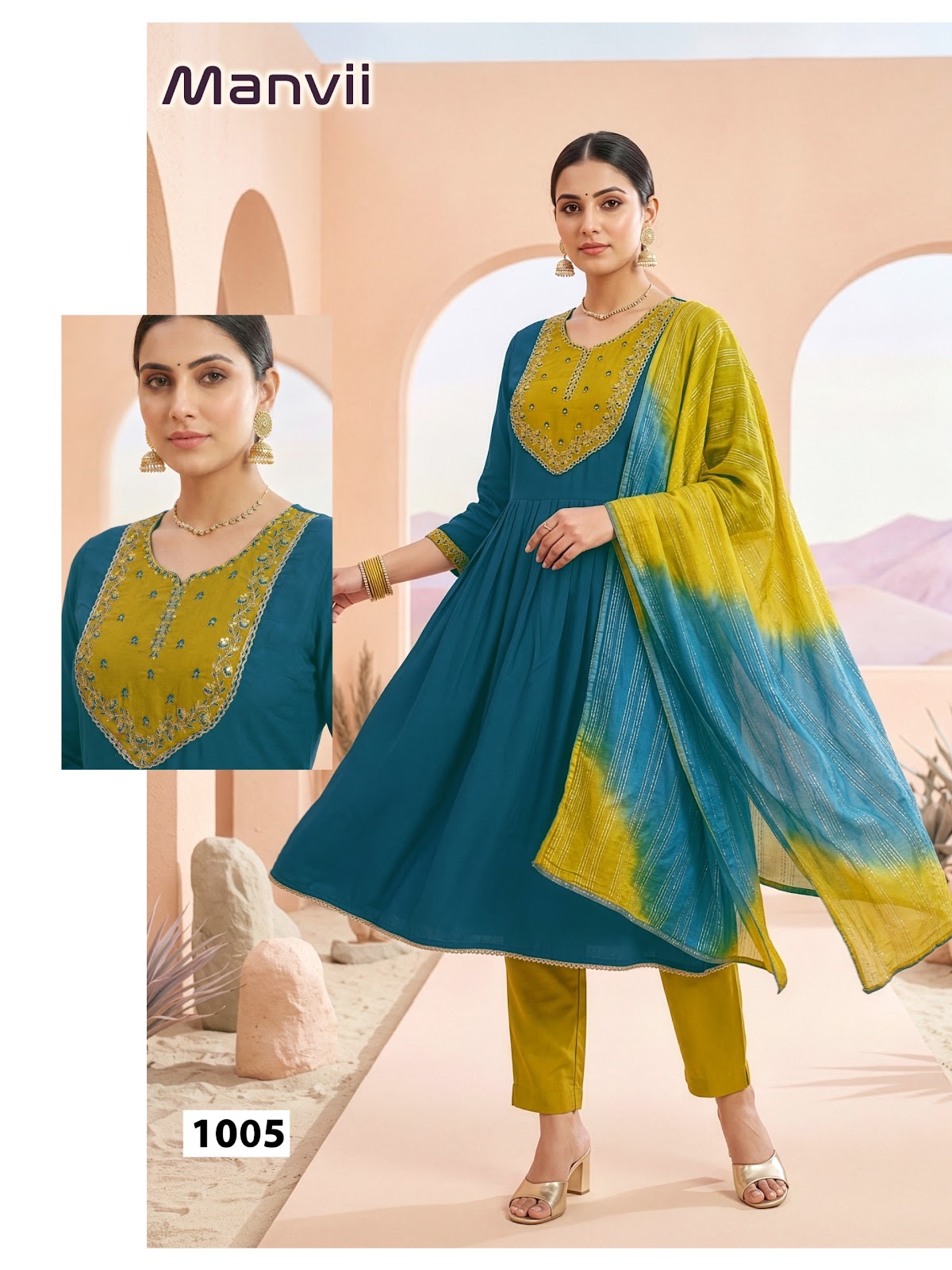 Manvi Malviken Roman Silk Readymade Anarkali Suits Manufacturer Gujarat