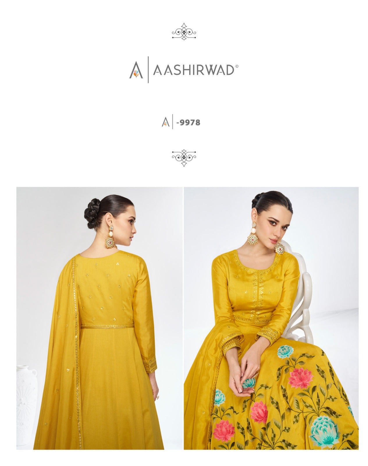 Marigold Aashirwad Creation Premium Silk Gown Dupatta Set