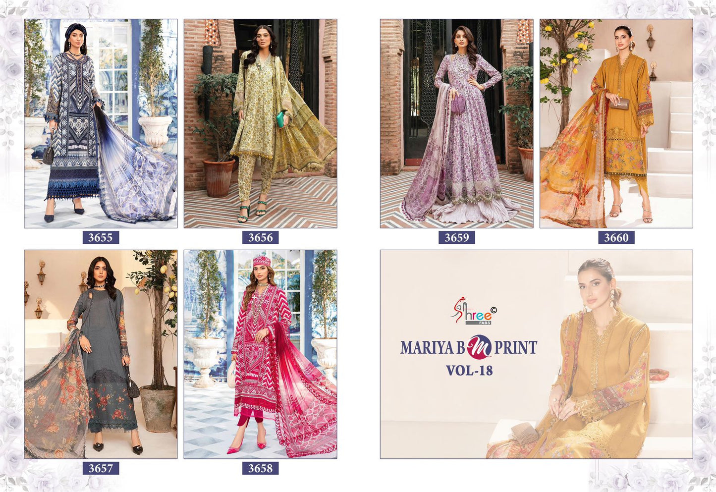 Mariya B M Print Vol 18 Shree Fabs Cotton Pakistani Patch Work Suits Wholesale Price