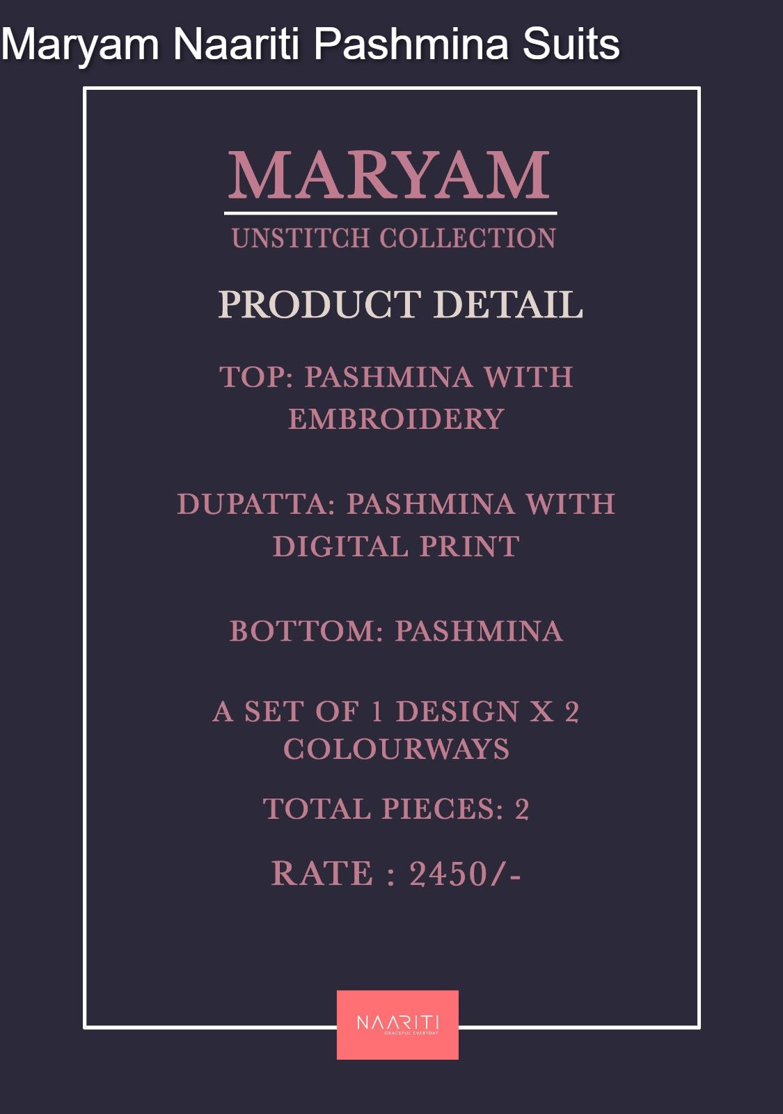 Maryam Naariti Pashmina Suits Supplier Gujarat