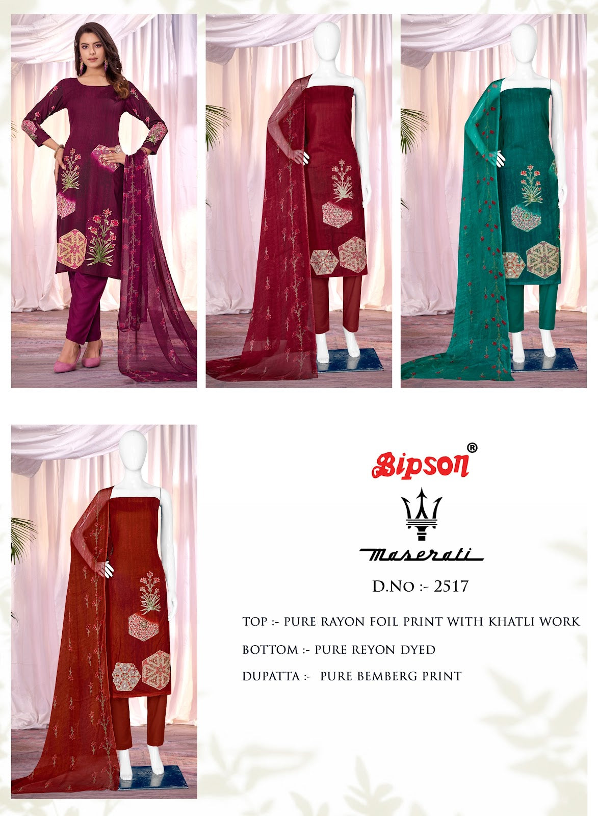 Maserati 2517 Bipson Prints Rayon Foil Pant Style Suits